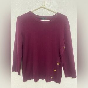Cable & Gauge Burgundy Sweater Womens Large Button Side Knit Top 3/4 Sleeve
